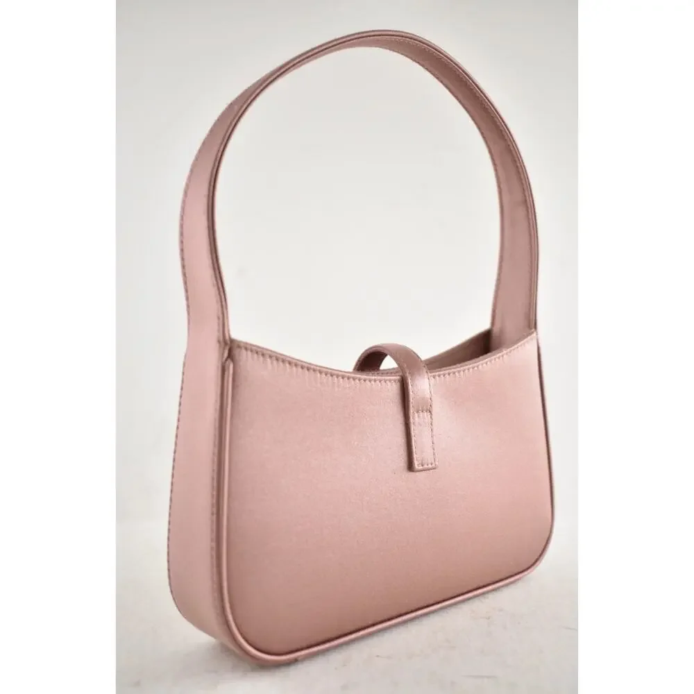 Saint Laurent Mini Le 5 A 7 Hobo Dragee Pink Satin Gold YSL Logo Top Handle Bag - Picture 12 of 16